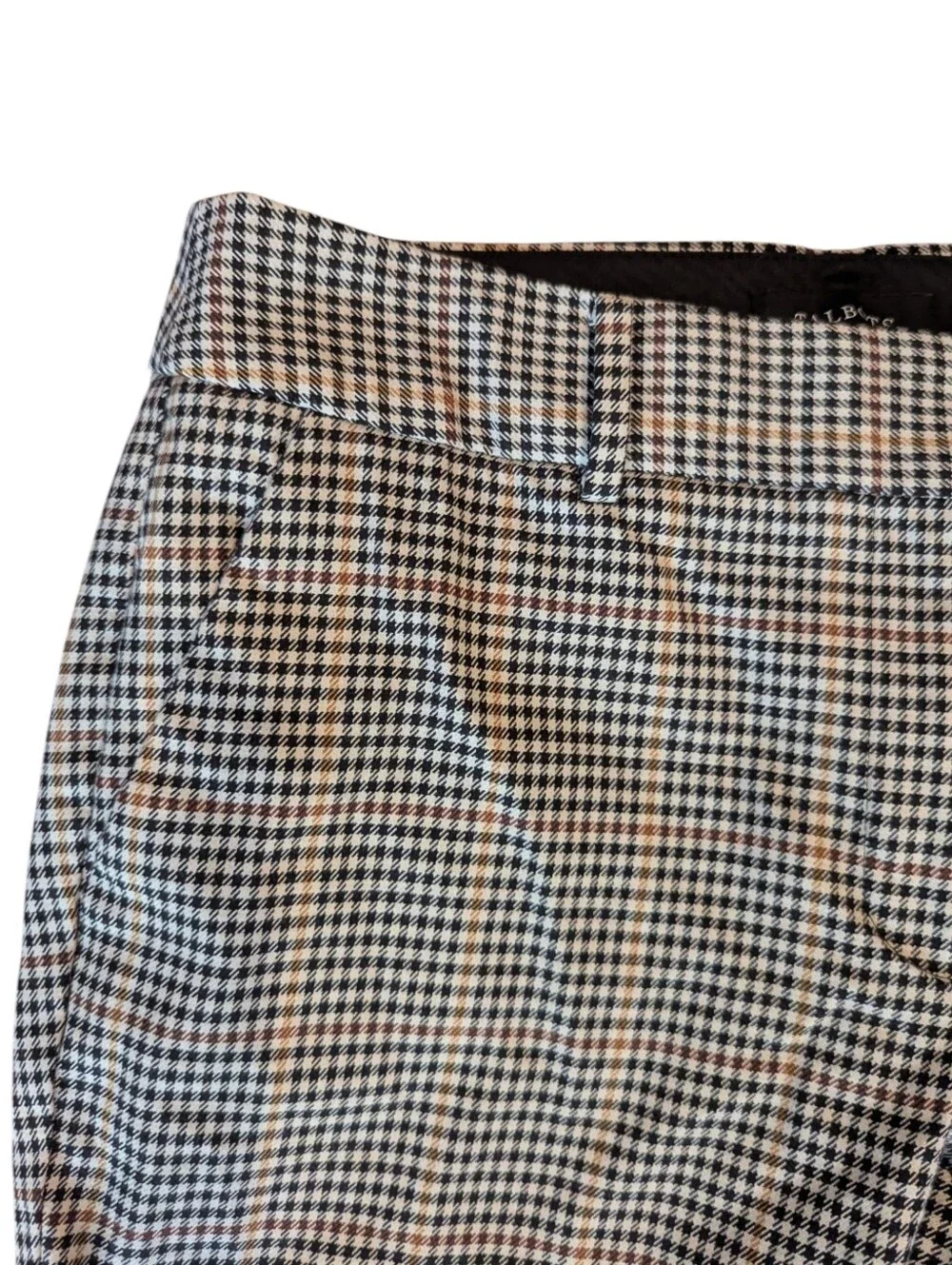 Talbots Hampshire Cropped Trousers Tan/ Black Houndstooth Academia Office Sz 12